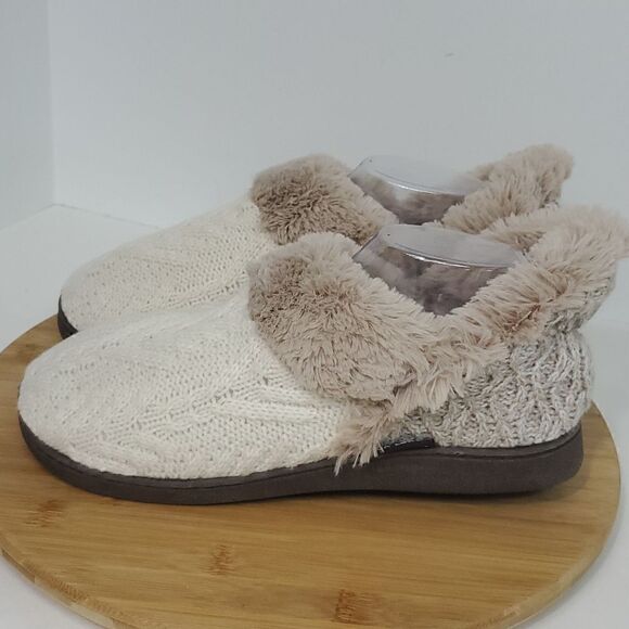 Muk Luks Cable Knit Faux Fur Lined Women's Slippers Off White Oatmeal Size L - Picture 4 of 11